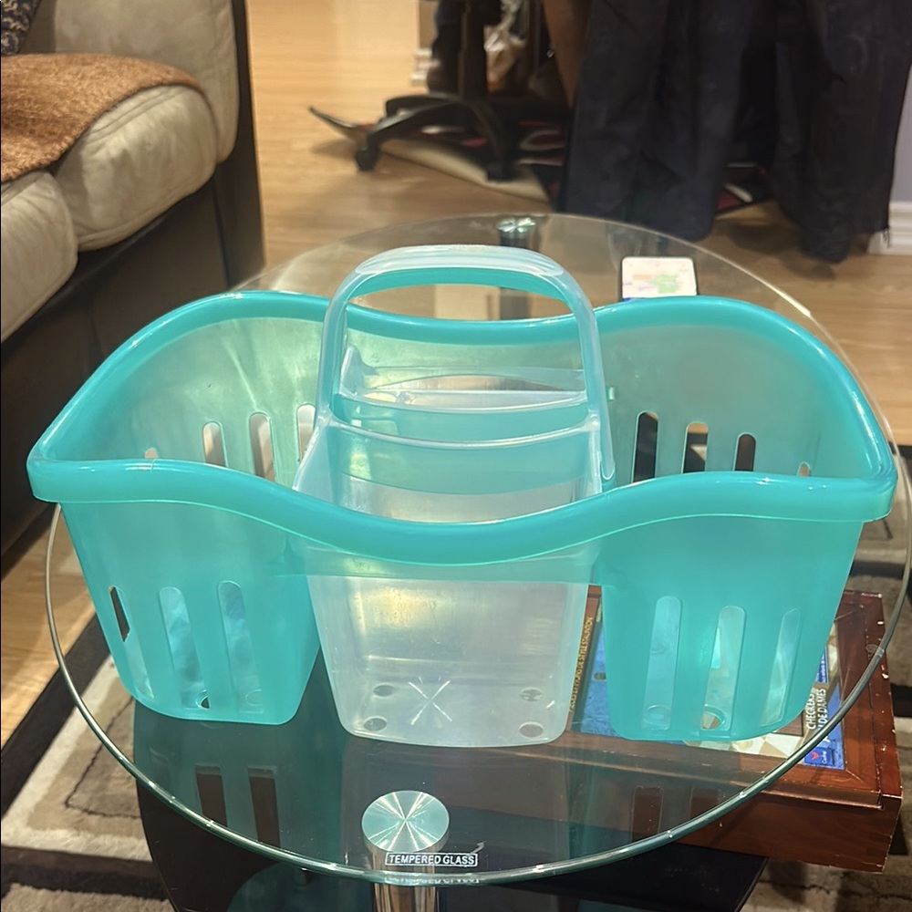 Aqua and Clear Plastic Storage Caddy